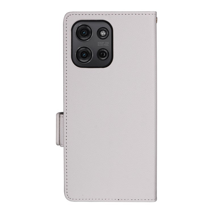 For Motorola Moto G75 5G Case Litchi Texture PU Leather Wallet Flip Phone Cover - White
