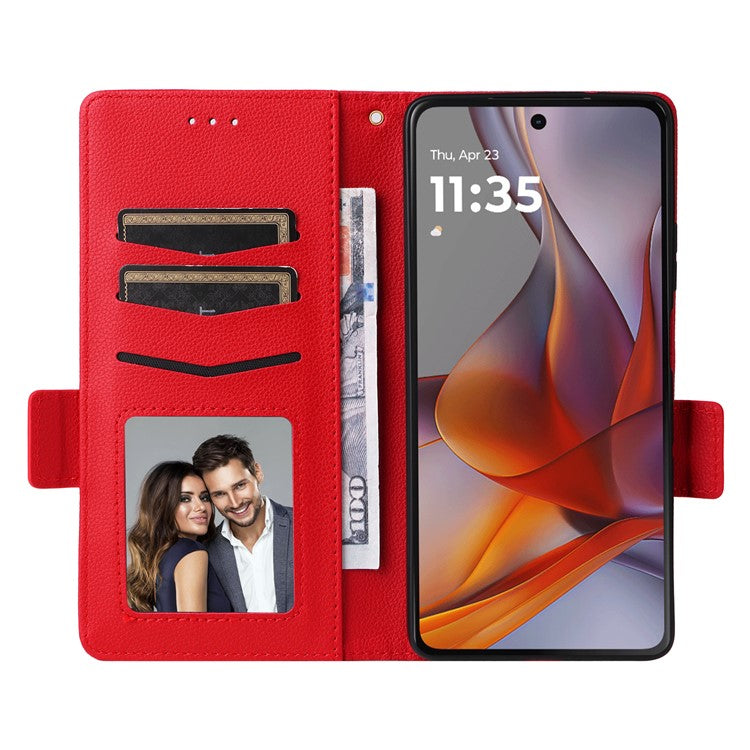 For Motorola Moto G75 5G Case Litchi Texture PU Leather Wallet Flip Phone Cover - Red