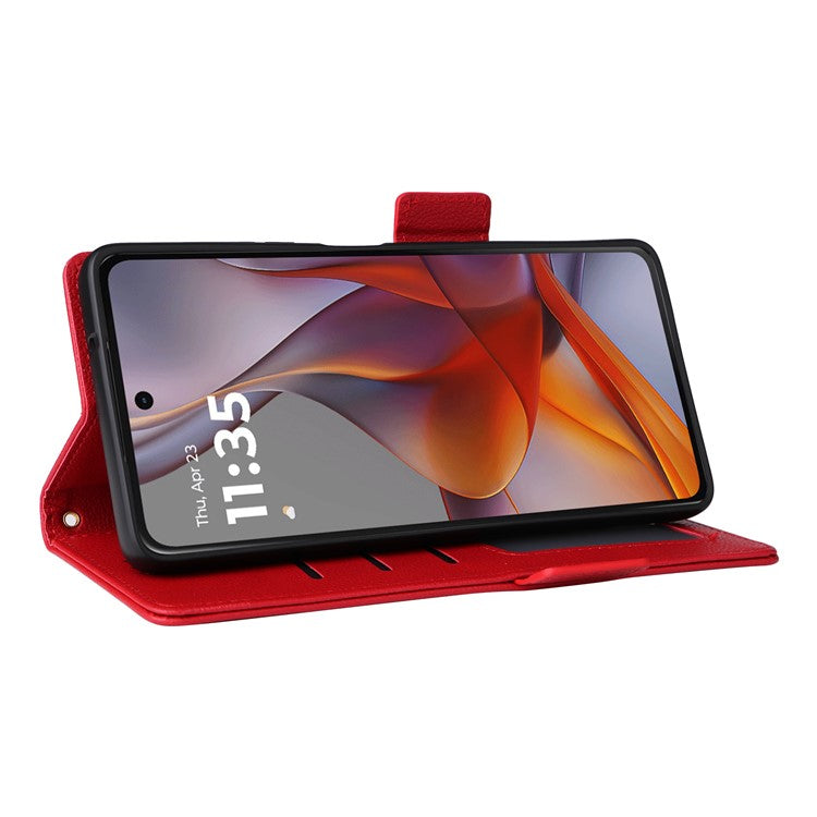 For Motorola Moto G75 5G Case Litchi Texture PU Leather Wallet Flip Phone Cover - Red