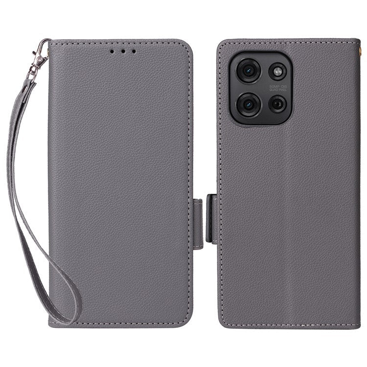 For Motorola Moto G75 5G Case Litchi Texture PU Leather Wallet Flip Phone Cover - Grey