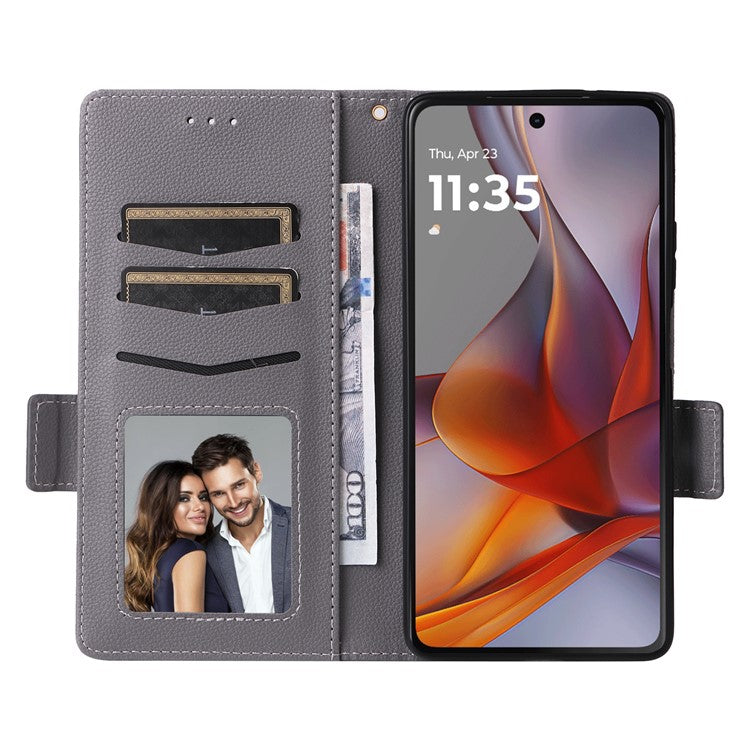 For Motorola Moto G75 5G Case Litchi Texture PU Leather Wallet Flip Phone Cover - Grey