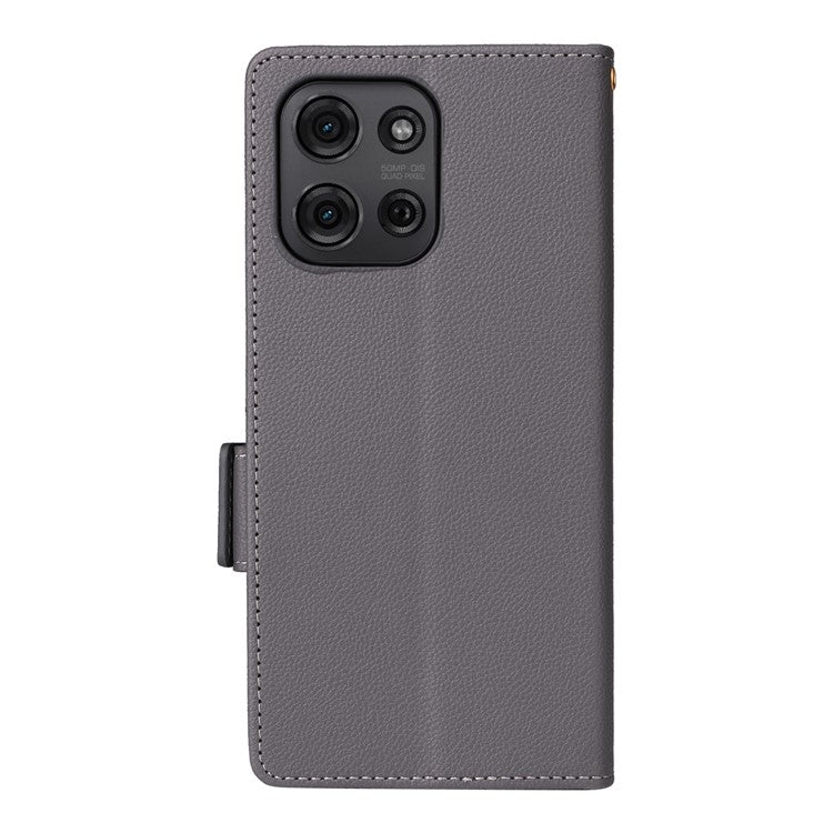 For Motorola Moto G75 5G Case Litchi Texture PU Leather Wallet Flip Phone Cover - Grey