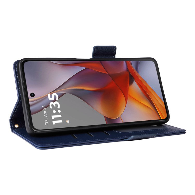 For Motorola Moto G75 5G Case Litchi Texture PU Leather Wallet Flip Phone Cover - Dark Blue