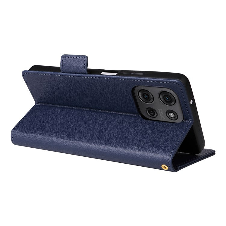 For Motorola Moto G75 5G Case Litchi Texture PU Leather Wallet Flip Phone Cover - Dark Blue