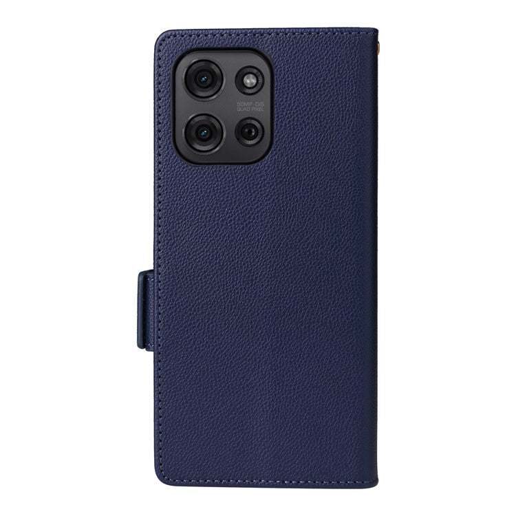 For Motorola Moto G75 5G Case Litchi Texture PU Leather Wallet Flip Phone Cover - Dark Blue