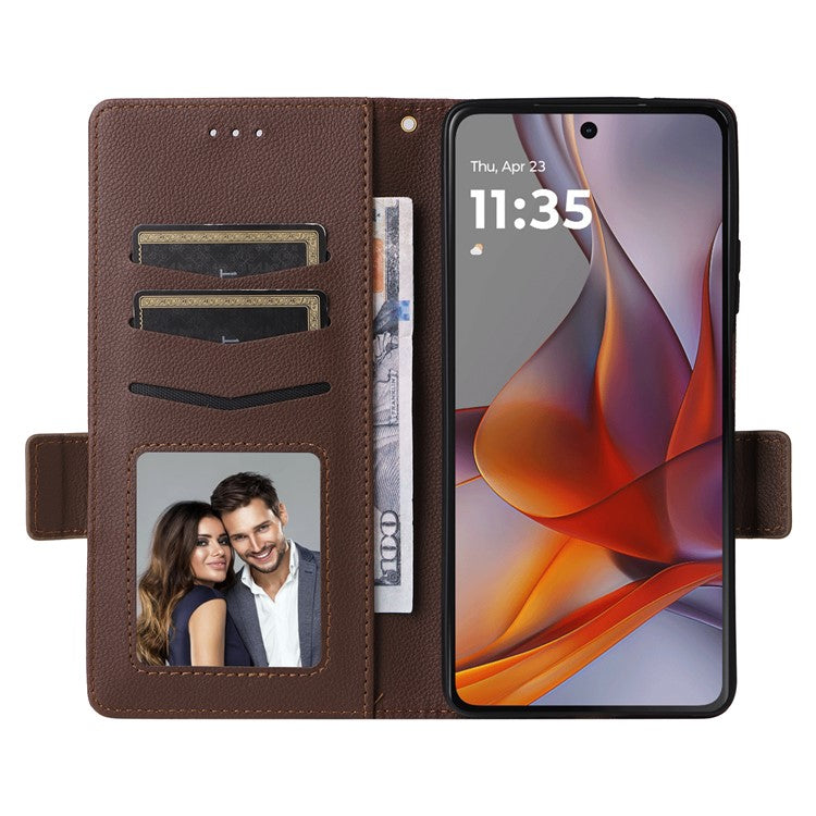 For Motorola Moto G75 5G Case Litchi Texture PU Leather Wallet Flip Phone Cover - Brown