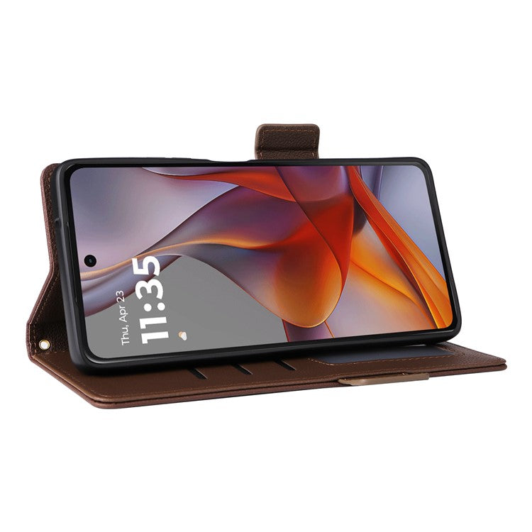 For Motorola Moto G75 5G Case Litchi Texture PU Leather Wallet Flip Phone Cover - Brown