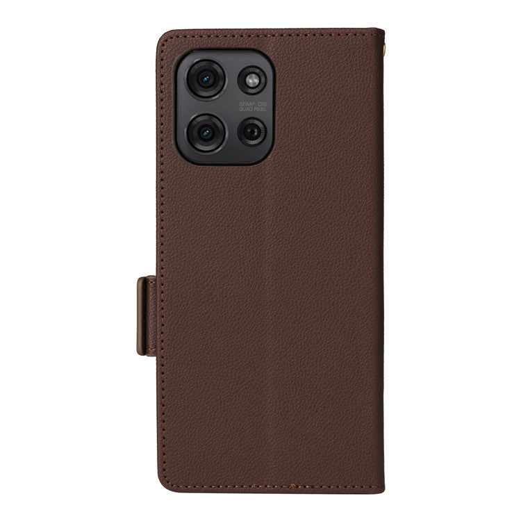 For Motorola Moto G75 5G Case Litchi Texture PU Leather Wallet Flip Phone Cover - Brown