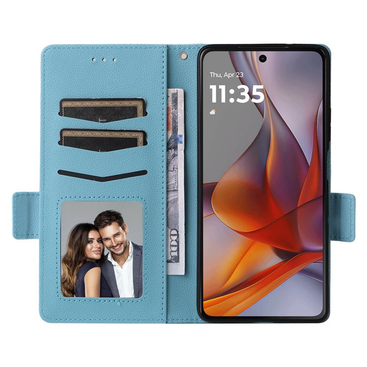 For Motorola Moto G75 5G Case Litchi Texture PU Leather Wallet Flip Phone Cover - Baby Blue
