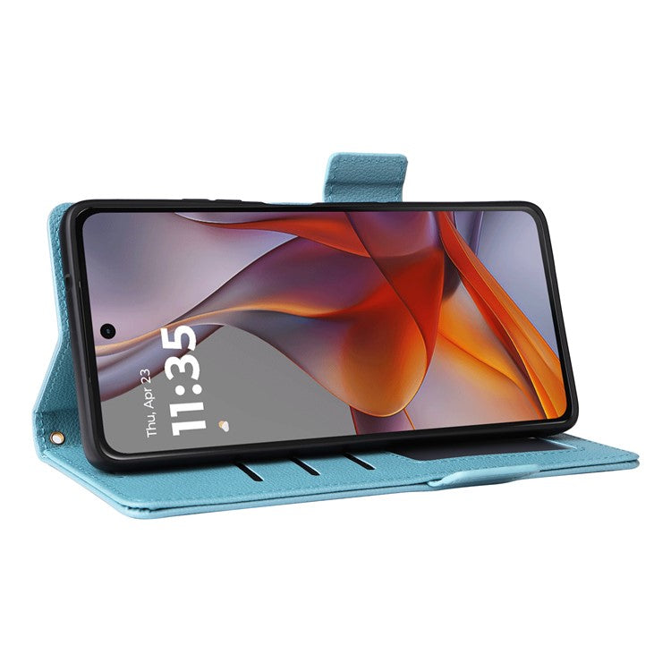 For Motorola Moto G75 5G Case Litchi Texture PU Leather Wallet Flip Phone Cover - Baby Blue