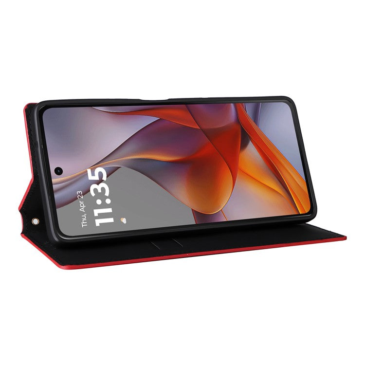 For Motorola Moto G75 5G Wallet Case Rhombus Imprinted Leather Phone Cover - Red