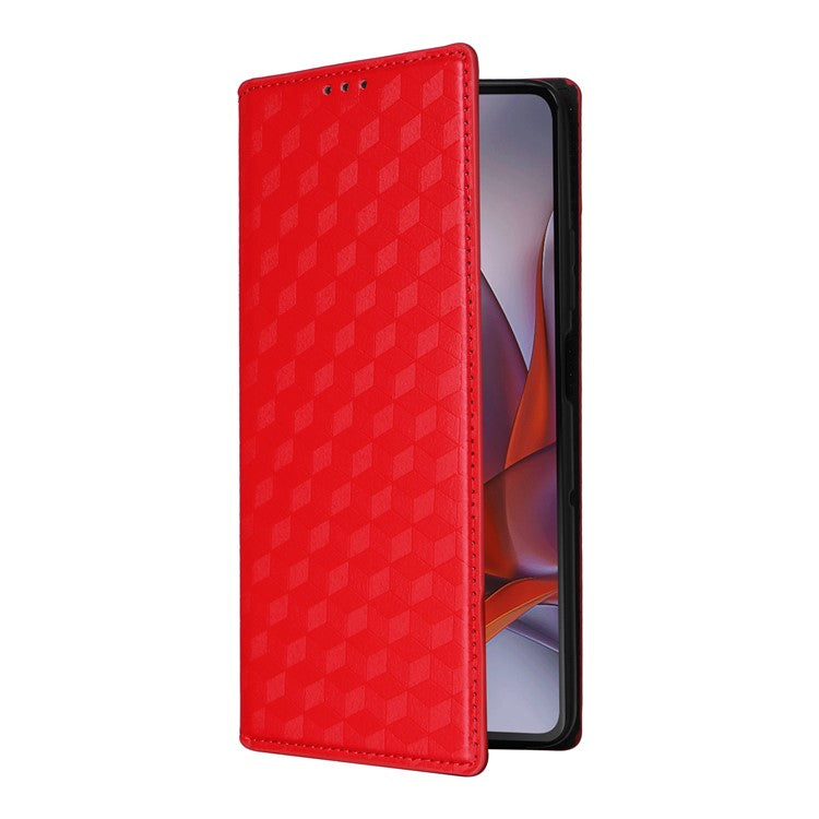 For Motorola Moto G75 5G Wallet Case Rhombus Imprinted Leather Phone Cover - Red