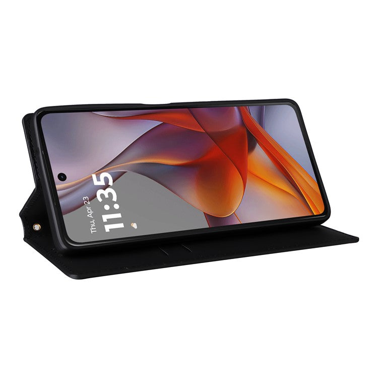 For Motorola Moto G75 5G Wallet Case Rhombus Imprinted Leather Phone Cover - Black