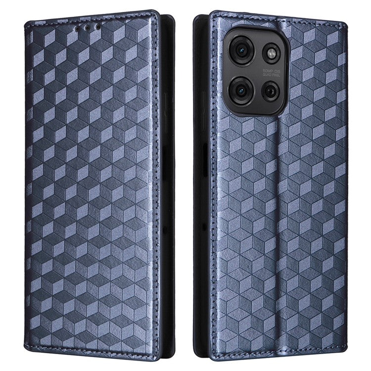 For Motorola Moto G75 5G Wallet Case Rhombus Imprinted Leather Phone Cover - Blue