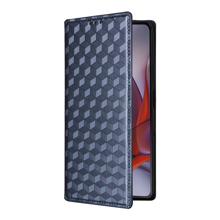 For Motorola Moto G75 5G Wallet Case Rhombus Imprinted Leather Phone Cover - Blue