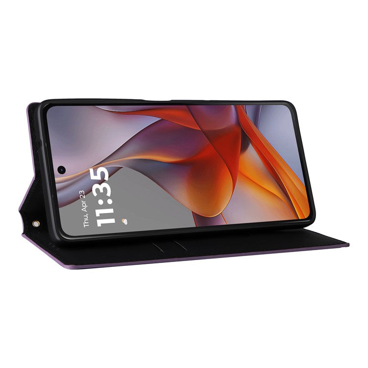 For Motorola Moto G75 5G Wallet Case Rhombus Imprinted Leather Phone Cover - Purple