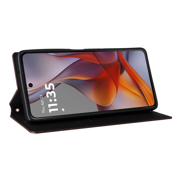 For Motorola Moto G75 5G Wallet Case Rhombus Imprinted Leather Phone Cover - Brown