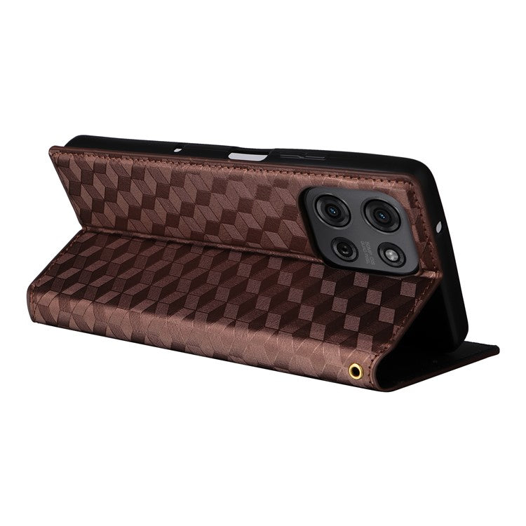 For Motorola Moto G75 5G Wallet Case Rhombus Imprinted Leather Phone Cover - Brown