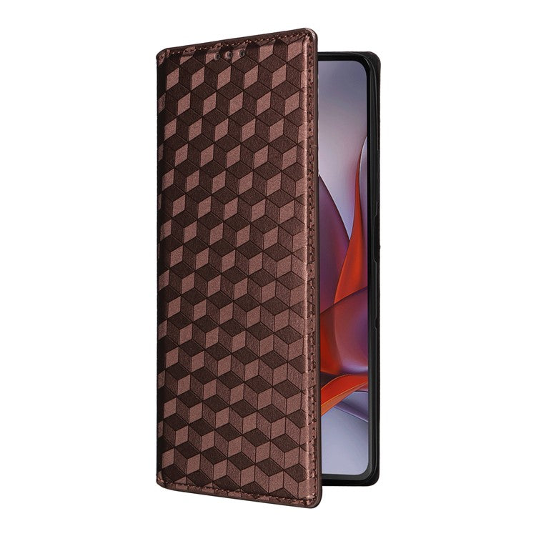 For Motorola Moto G75 5G Wallet Case Rhombus Imprinted Leather Phone Cover - Brown