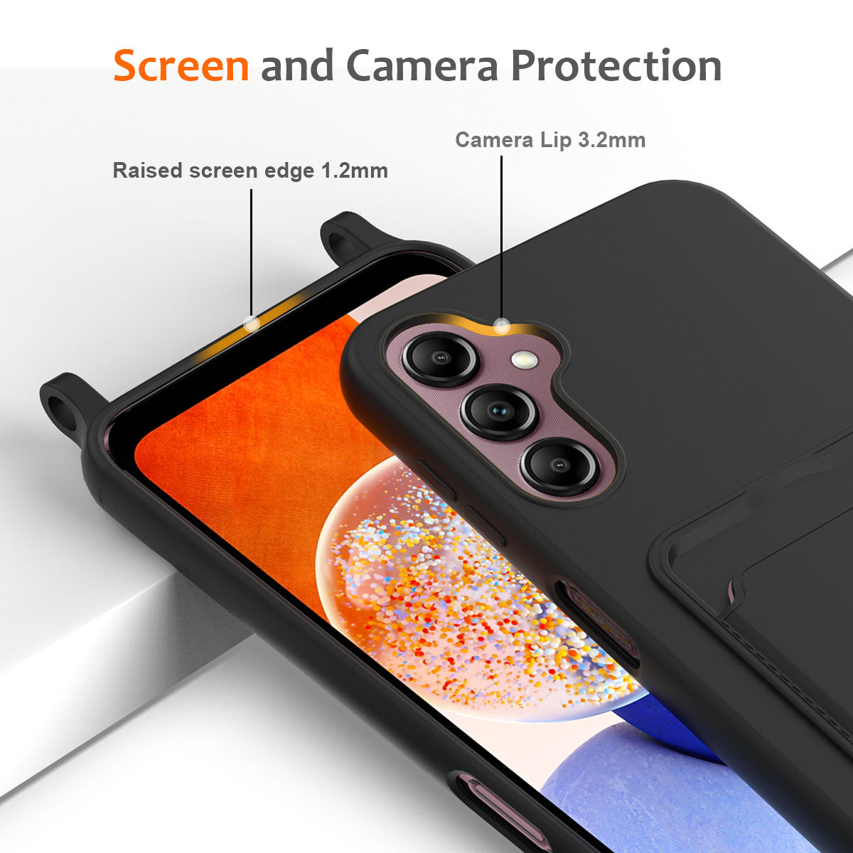 For Samsung Galaxy A16 5G / 4G Case Liquid Silicone Card Holder Phone Back Cover with Lanyard - Black