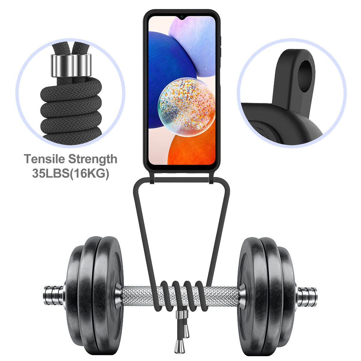 For Samsung Galaxy A16 5G / 4G Case Liquid Silicone Card Holder Phone Back Cover with Lanyard - Black