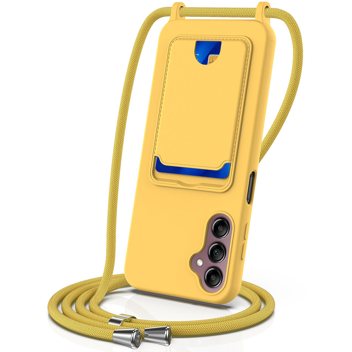 For Samsung Galaxy A16 5G / 4G Case Liquid Silicone Card Holder Phone Back Cover with Lanyard - Yellow