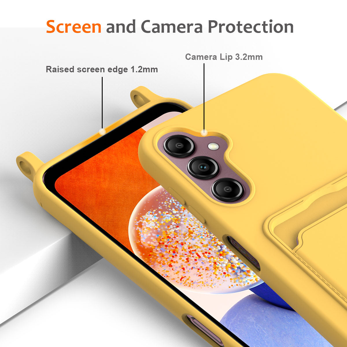 For Samsung Galaxy A16 5G / 4G Case Liquid Silicone Card Holder Phone Back Cover with Lanyard - Yellow