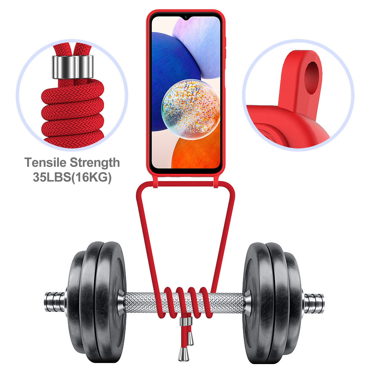For Samsung Galaxy A16 5G / 4G Case Liquid Silicone Card Holder Phone Back Cover with Lanyard - Red