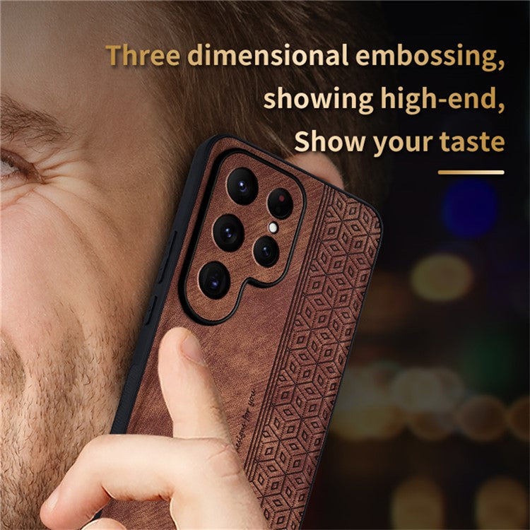 AZNS For Samsung Galaxy S25 Ultra Case Protective PU Leather Covered TPU Phone Shell - Brown