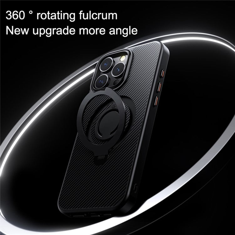 For iPhone 16 Pro Case Compatible with MagSafe Kickstand Carbon Fiber Texture PC+TPU Phone Cover with Silicone Ring - Blue