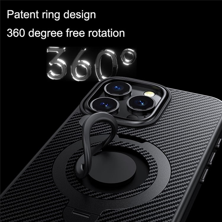 For iPhone 16 Pro Case Compatible with MagSafe Kickstand Carbon Fiber Texture PC+TPU Phone Cover with Silicone Ring - Blue