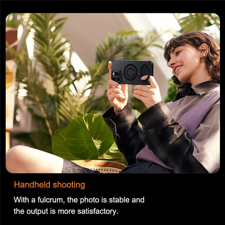 For iPhone 16 Pro Case Compatible with MagSafe Kickstand Carbon Fiber Texture PC+TPU Phone Cover with Silicone Ring - Blue