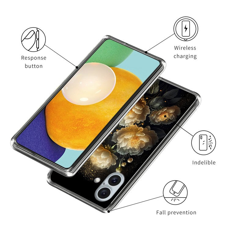 For iPhone 16 Plus Case Pattern Printed Shockproof TPU Phone Cover - Golden Peony