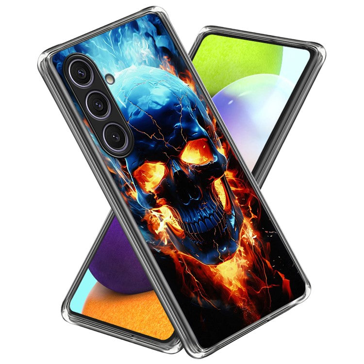For Samsung Galaxy S25+ Case Pattern Printed Shockproof TPU Phone Cover - Flame Skull