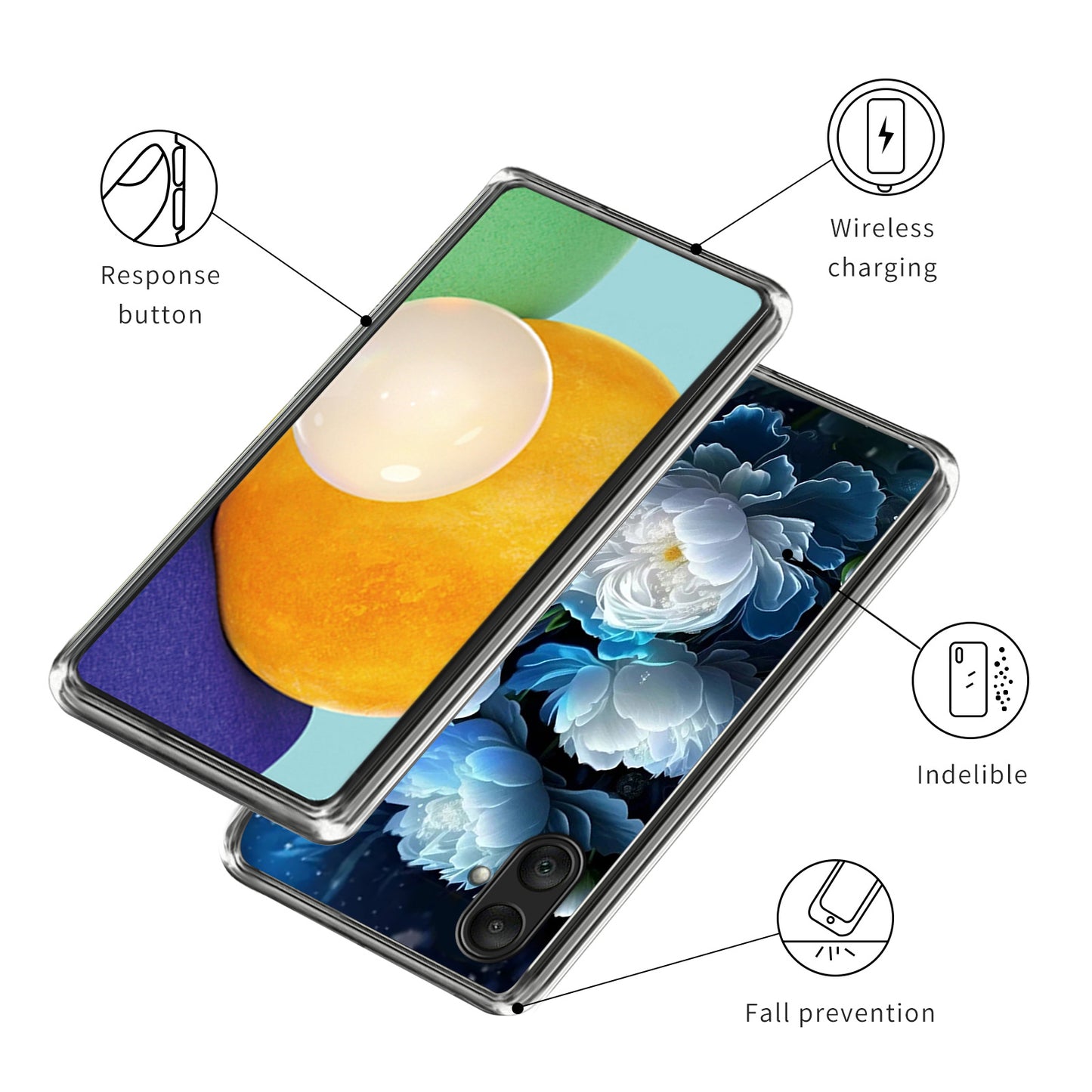For Samsung Galaxy A06 Case Pattern Printed Shockproof TPU Phone Cover - White Peony