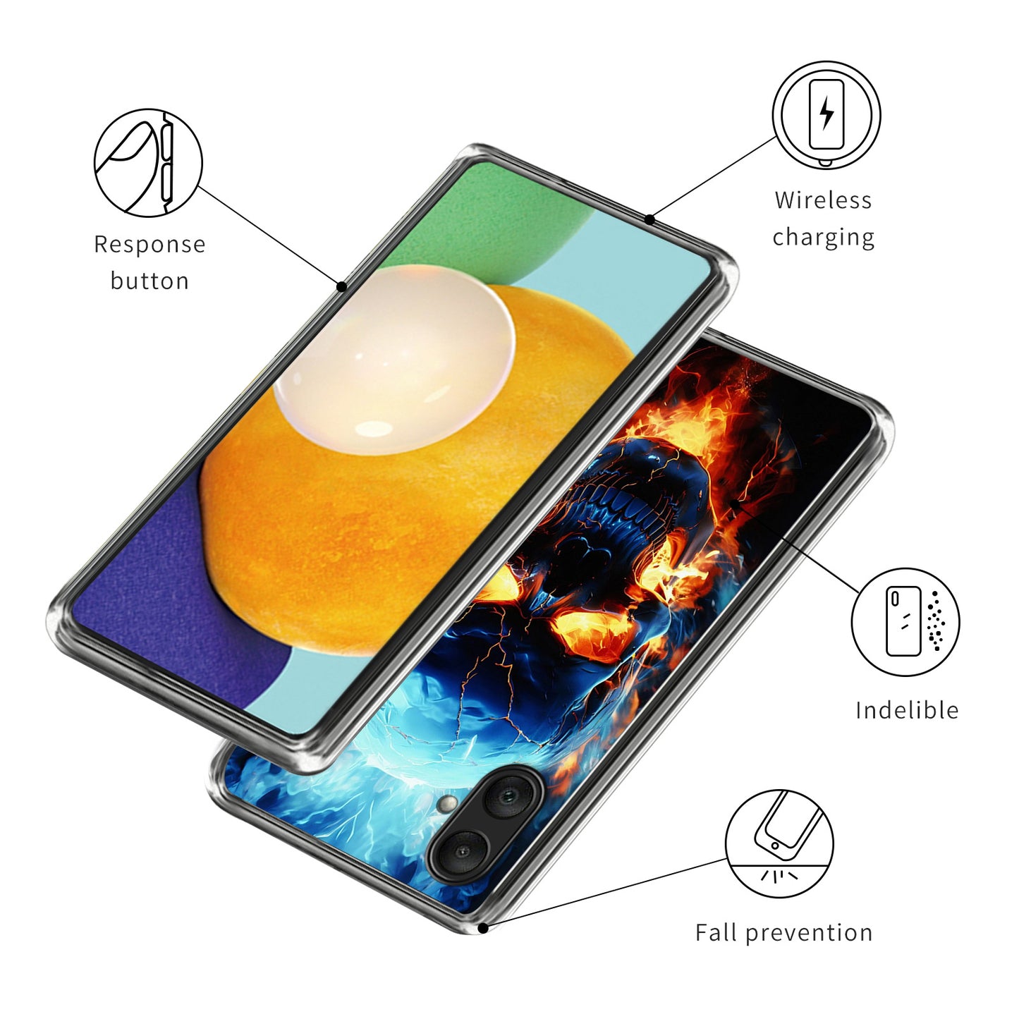 For Samsung Galaxy A06 Case Pattern Printed Shockproof TPU Phone Cover - Flame Skull