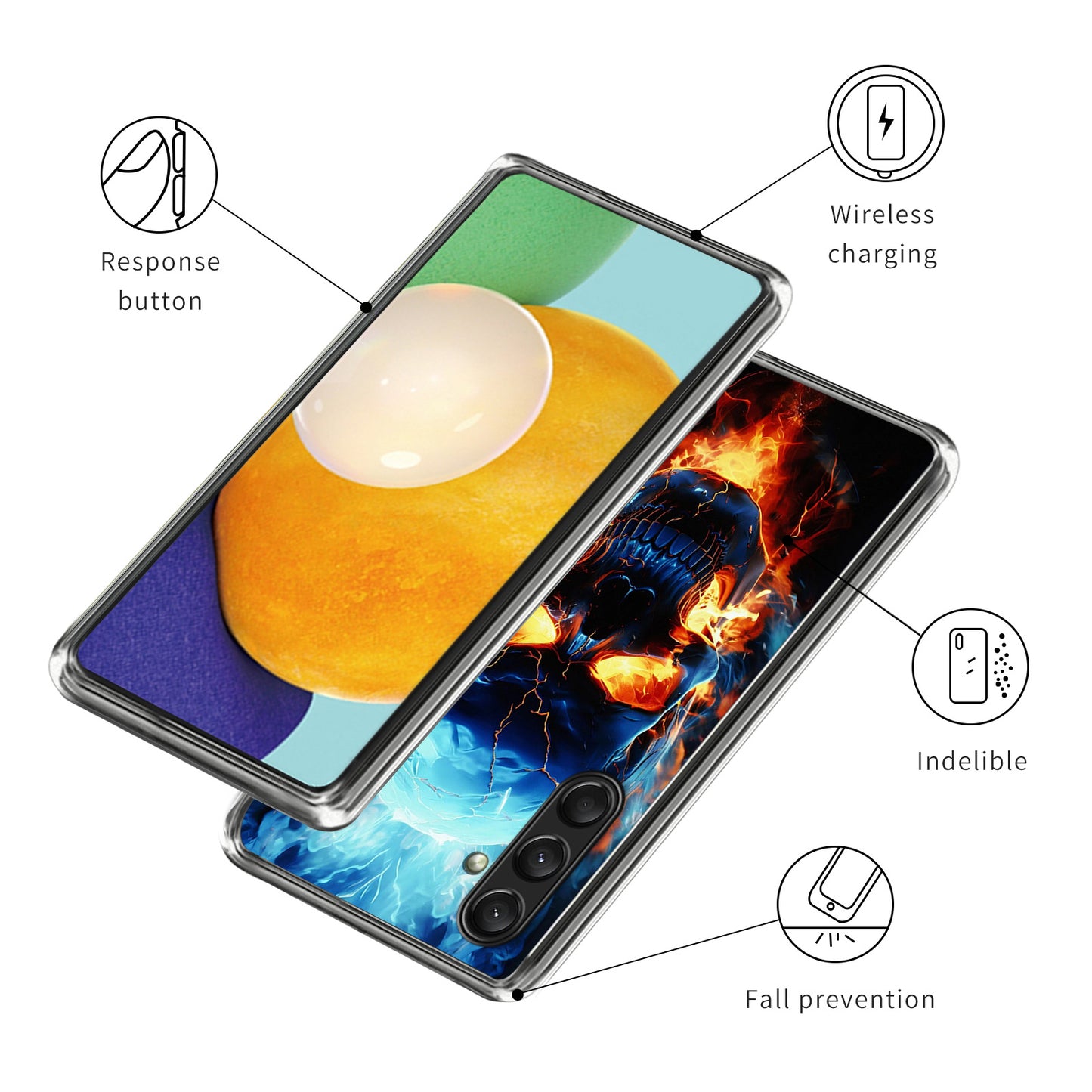 For Samsung Galaxy A16 5G Case Pattern Printed Shockproof TPU Phone Cover - Flame Skull