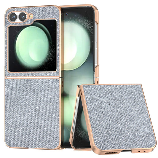 For Samsung Galaxy Z Flip7 FE 5G / Z Flip6 5G Case Rhinestone Texture PU+TPU Phone Cover Electroplating Edge - Grey