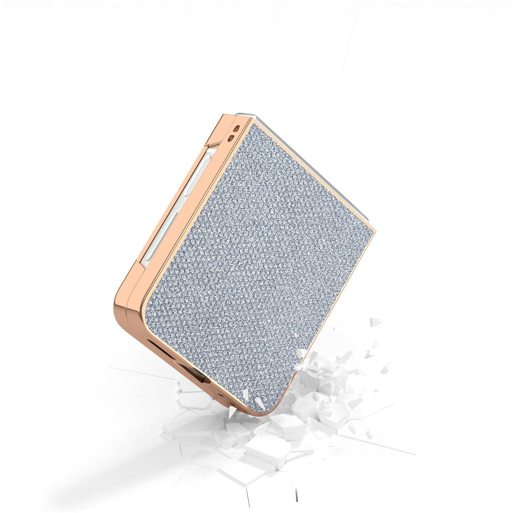 For Samsung Galaxy Z Flip7 FE 5G / Z Flip6 5G Case Rhinestone Texture PU+TPU Phone Cover Electroplating Edge - Grey