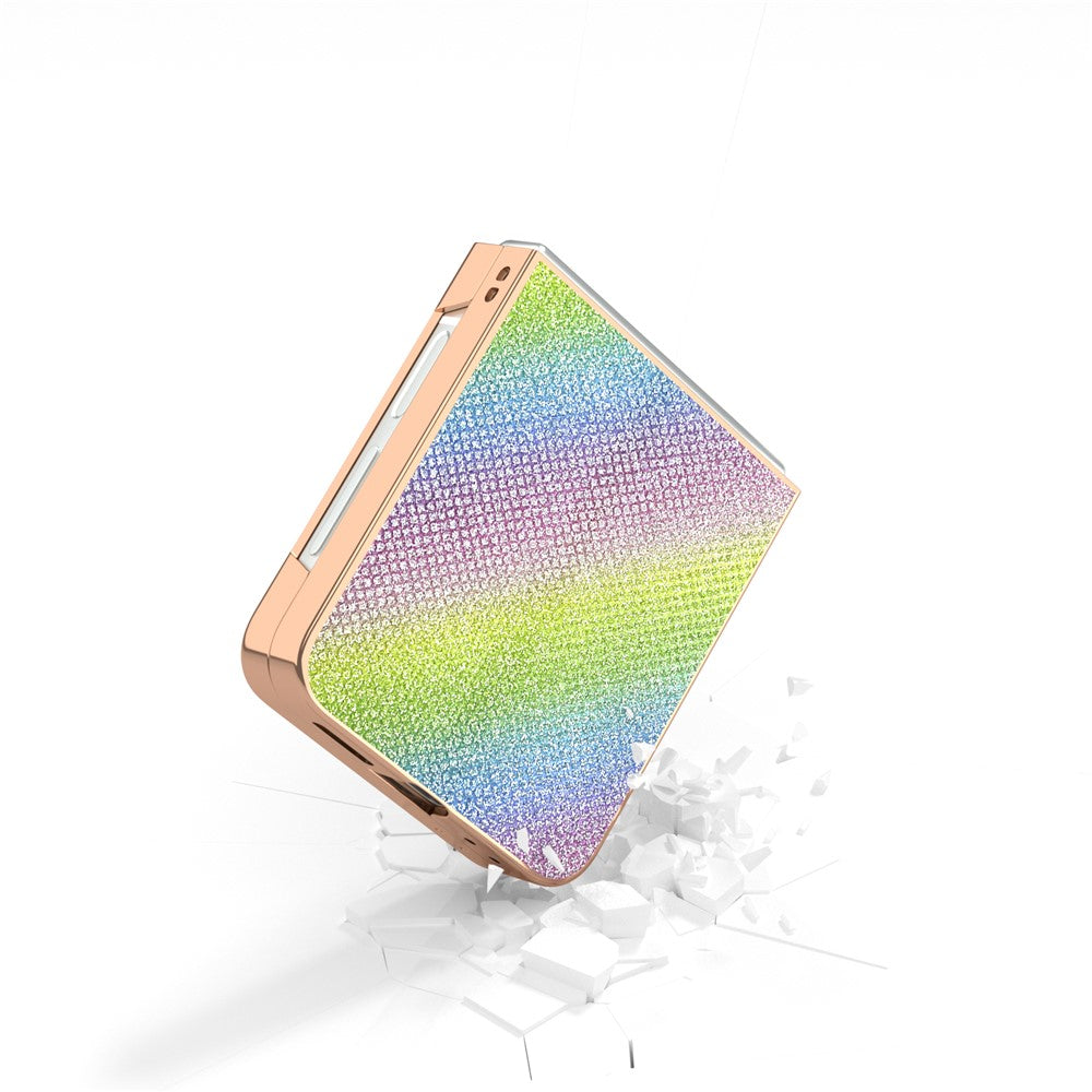 For Samsung Galaxy Z Flip7 FE 5G / Z Flip6 5G Case Rhinestone Texture PU+TPU Phone Cover Electroplating Edge - Multi-color