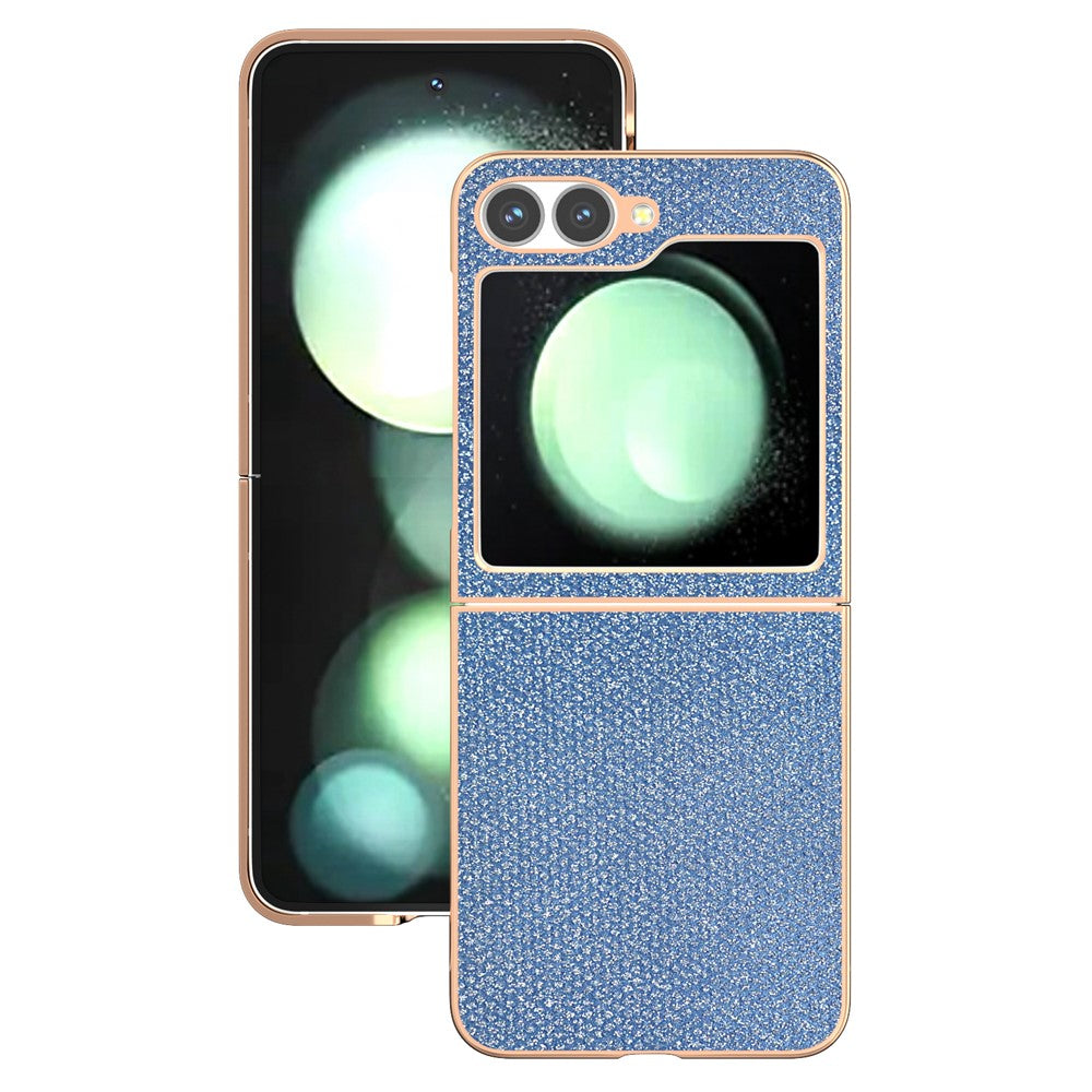 For Samsung Galaxy Z Flip7 FE 5G / Z Flip6 5G Case Rhinestone Texture PU+TPU Phone Cover Electroplating Edge - Blue