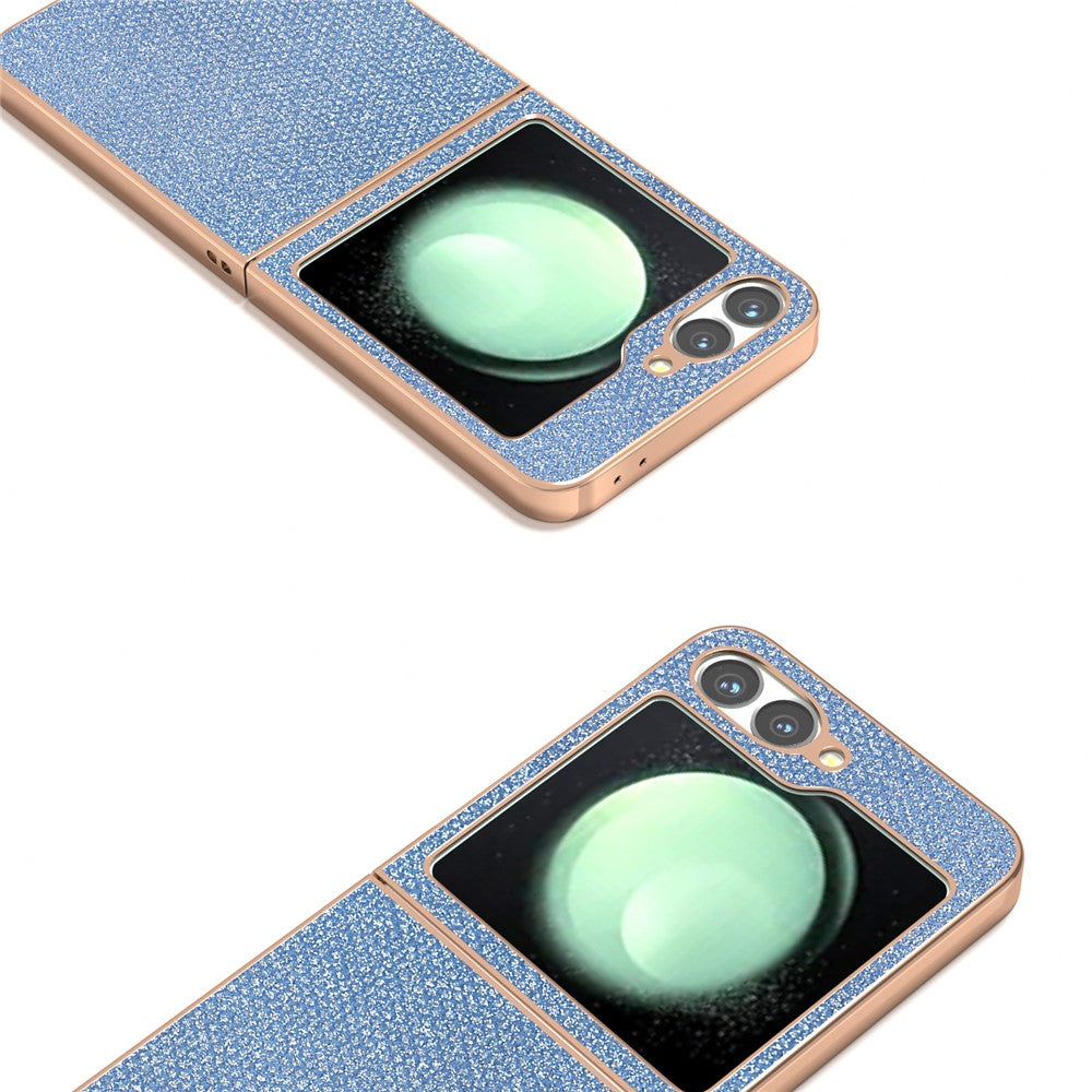For Samsung Galaxy Z Flip7 FE 5G / Z Flip6 5G Case Rhinestone Texture PU+TPU Phone Cover Electroplating Edge - Blue