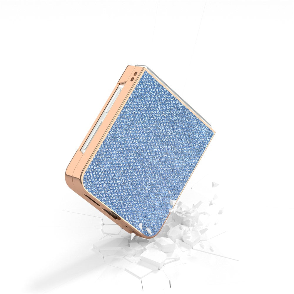 For Samsung Galaxy Z Flip7 FE 5G / Z Flip6 5G Case Rhinestone Texture PU+TPU Phone Cover Electroplating Edge - Blue