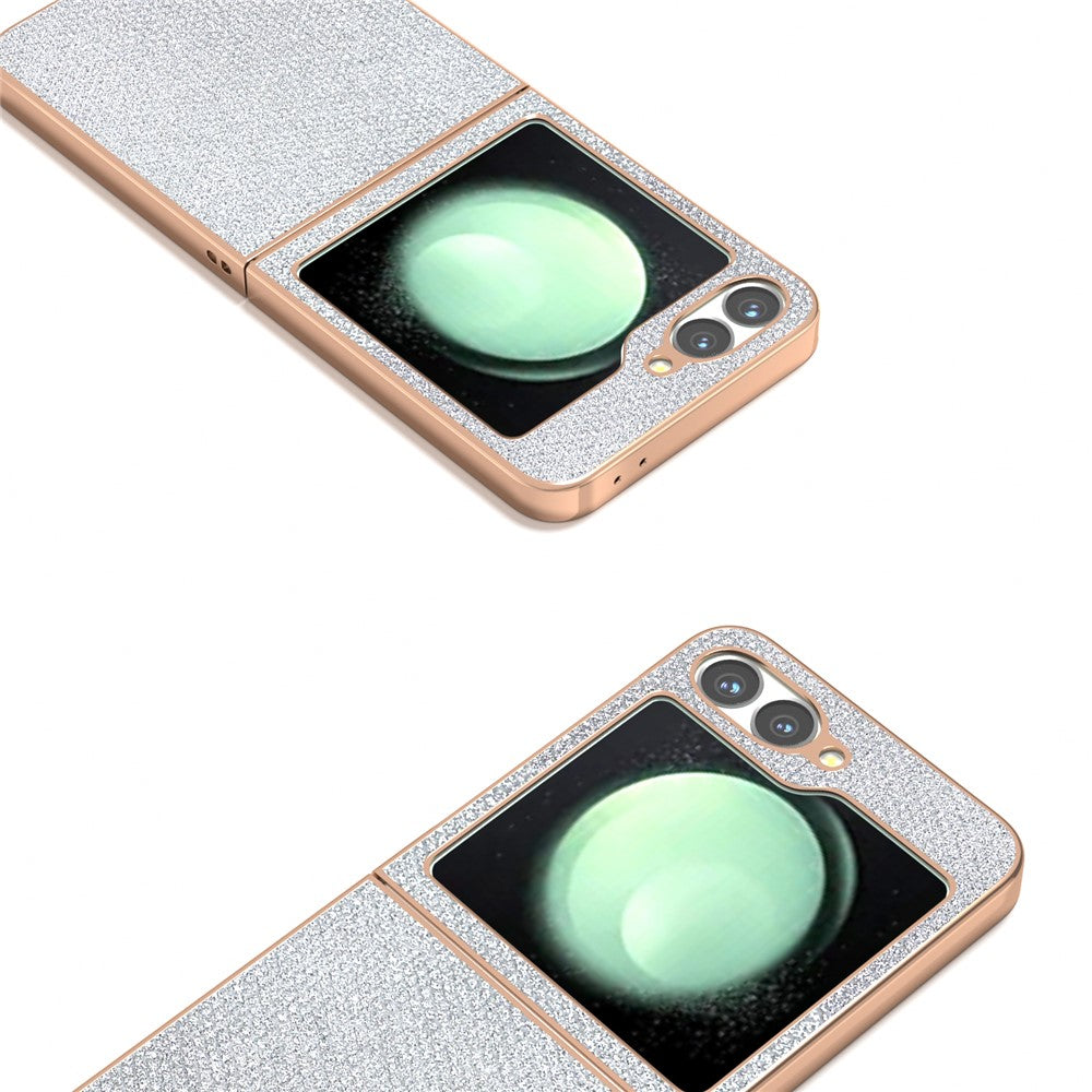For Samsung Galaxy Z Flip7 FE 5G / Z Flip6 5G Case Rhinestone Texture PU+TPU Phone Cover Electroplating Edge - Silver