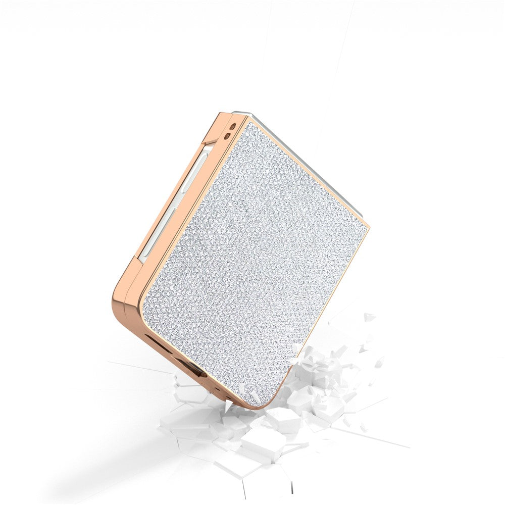 For Samsung Galaxy Z Flip7 FE 5G / Z Flip6 5G Case Rhinestone Texture PU+TPU Phone Cover Electroplating Edge - Silver