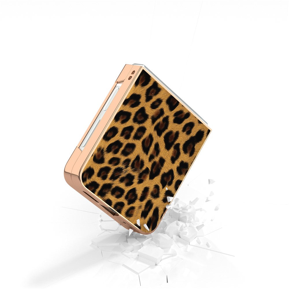 For Samsung Galaxy Z Flip7 FE 5G / Z Flip6 5G Case Electroplating Leopard Pattern PU+TPU Phone Cover - Gold