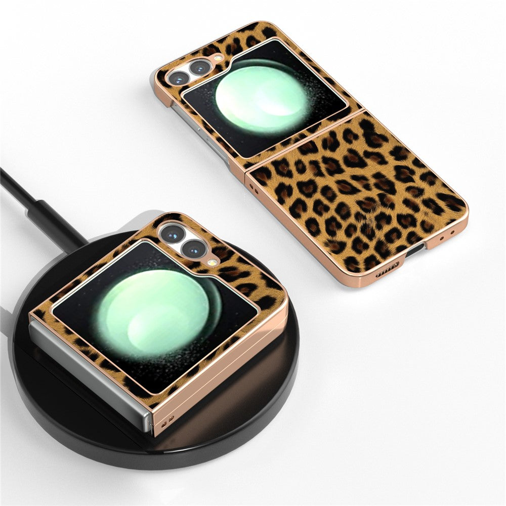 For Samsung Galaxy Z Flip7 FE 5G / Z Flip6 5G Case Electroplating Leopard Pattern PU+TPU Phone Cover - Gold