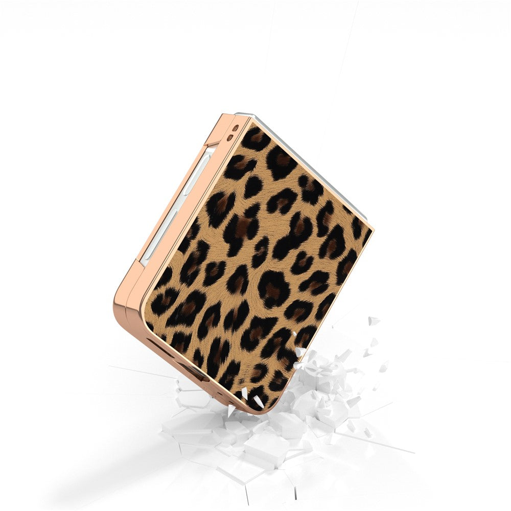 For Samsung Galaxy Z Flip7 FE 5G / Z Flip6 5G Case Electroplating Leopard Pattern PU+TPU Phone Cover - Champagne Gold