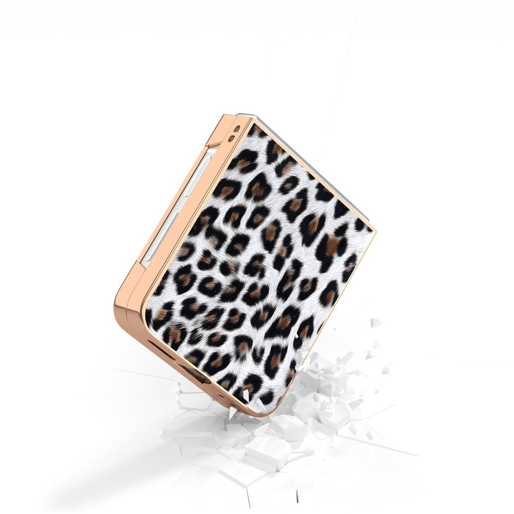 For Samsung Galaxy Z Flip7 FE 5G / Z Flip6 5G Case Electroplating Leopard Pattern PU+TPU Phone Cover - Silver
