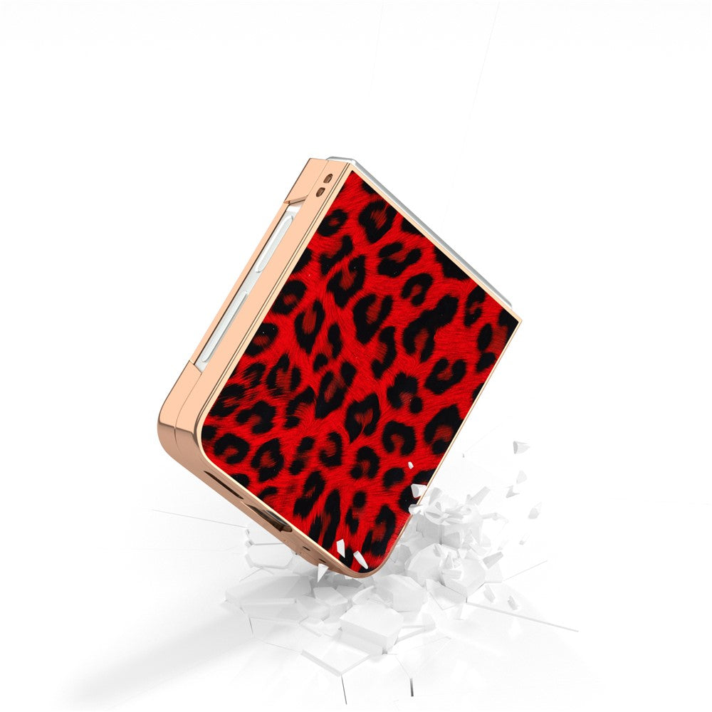 For Samsung Galaxy Z Flip7 FE 5G / Z Flip6 5G Case Electroplating Leopard Pattern PU+TPU Phone Cover - Red